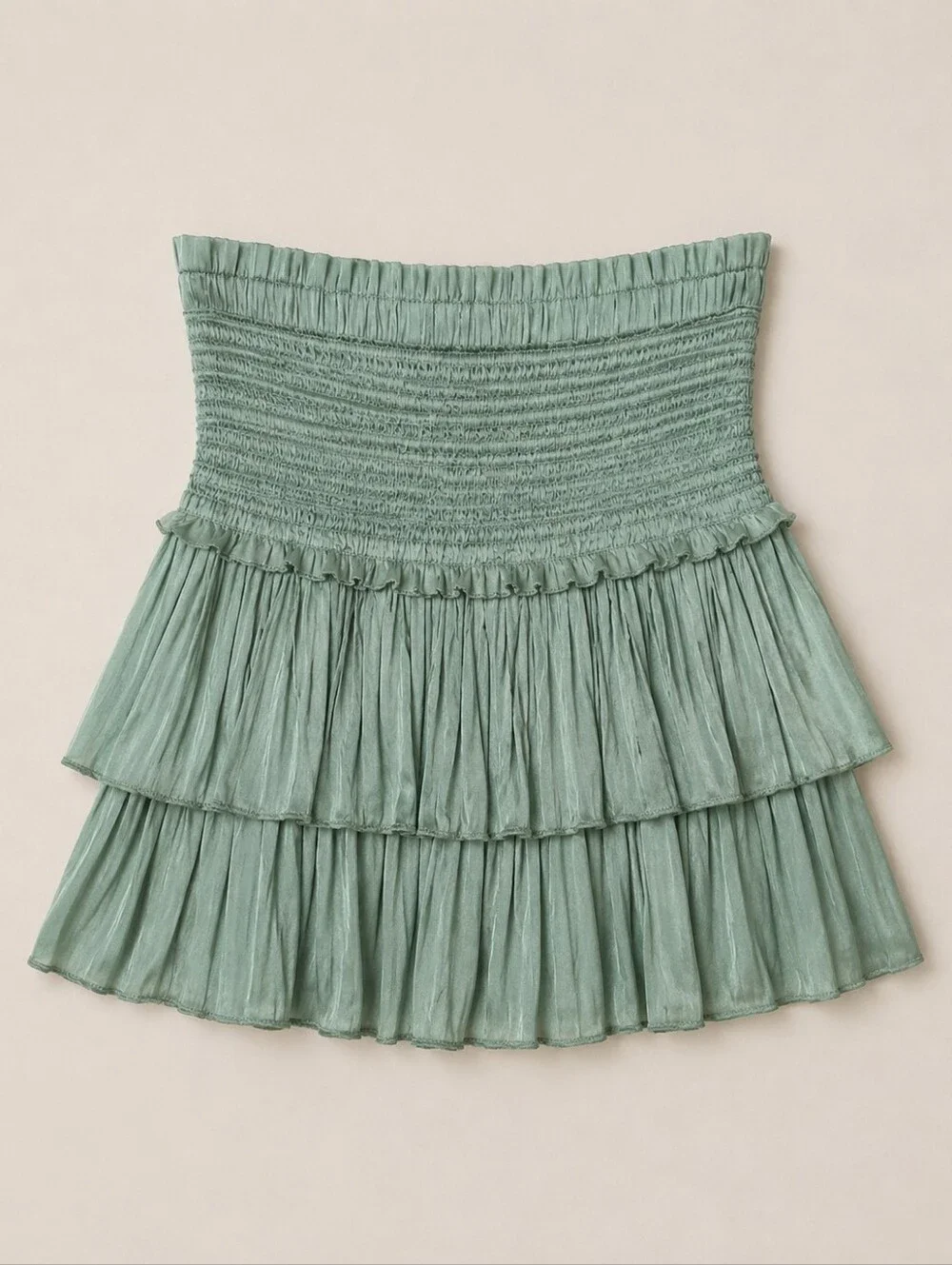 RESET Silky Amore Skirt Sage Green Women Size Sm Smocked Coquette Dainty Tiered
